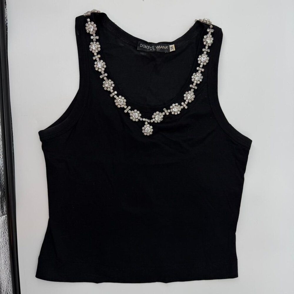 Dolce & Gabbana Black Tank Top EU 38 Crystal Embellished Made in Italy